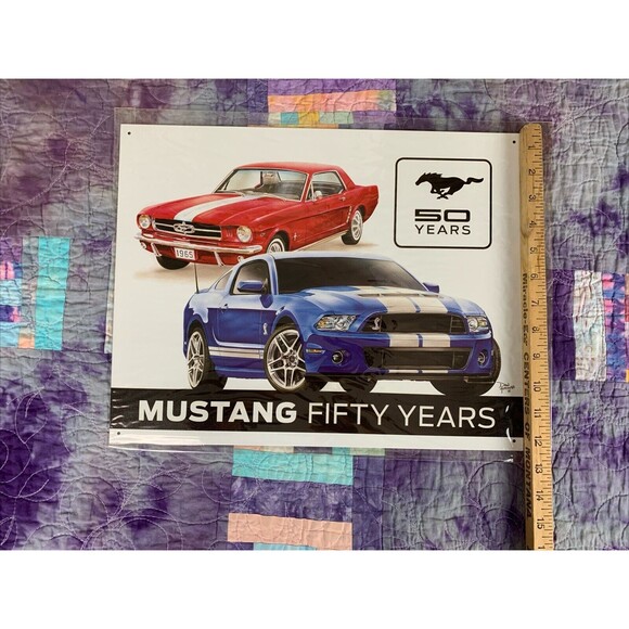 Mustang Fiftieth Anniversary 16w12.5h Tim Sign Garage Man Cave Workshop Decor - Picture 3 of 3